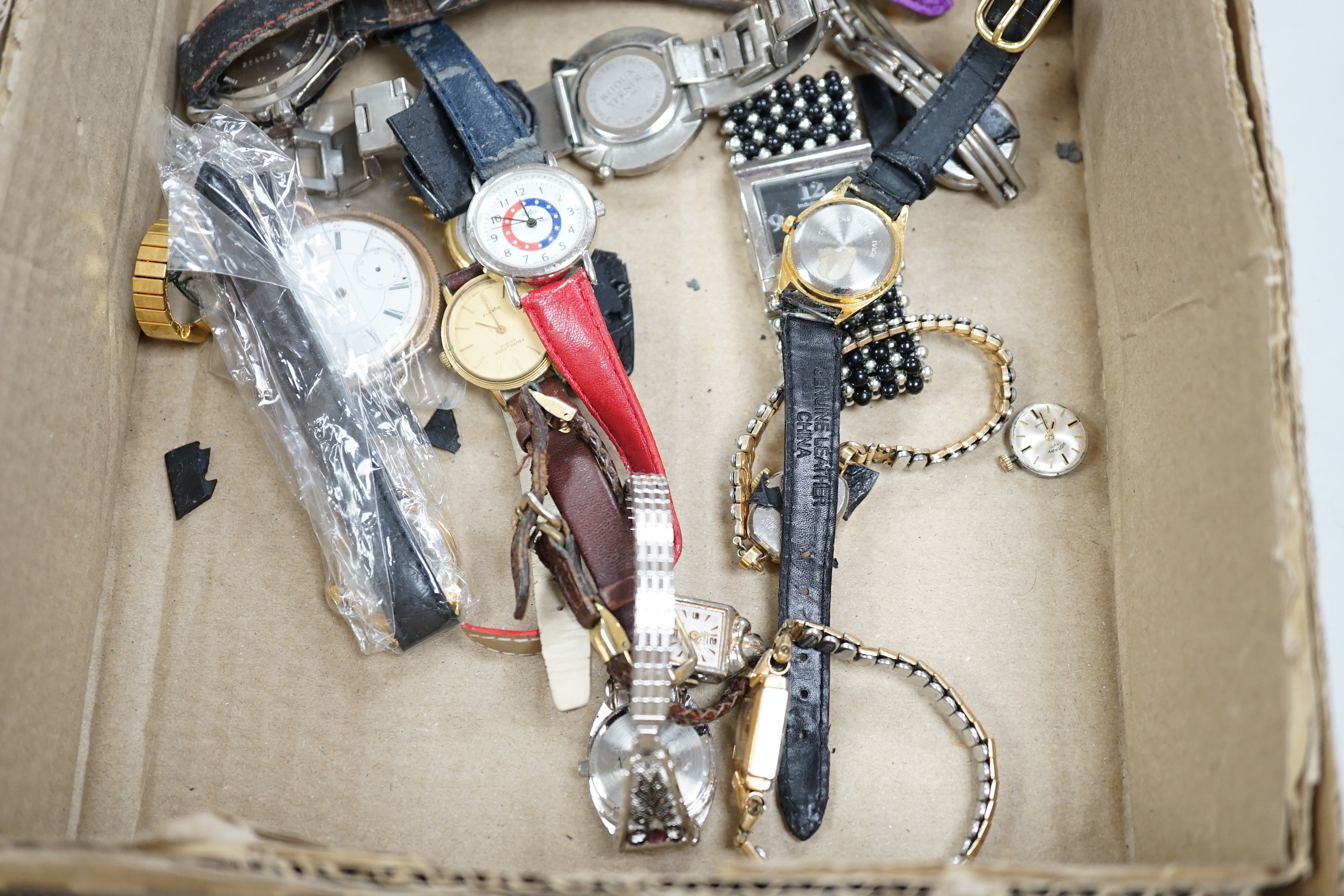 A modern brass cased carriage timepiece and a quantity of assorted lady's and gentleman's modern wrist watches.